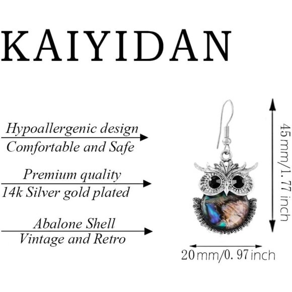 Owl Shaped Abalone Statement Vintage Long Summer Earring for Women Jewelry - Picture 4 of 9